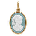 Pendentif en plaqu&eacute; or Cam&eacute;e bleu ovale Artemare