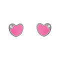 Boucles d'oreilles pour enfant en argent rhodi&eacute; coeur rose avec petit oxyde blanc et fermoir poussette Artemare
