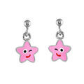 Boucles d'oreille sur Artemare : Boucles d'oreilles pour enfant en argent rhodi&eacute; &eacute;toile rose suspendue et fermoir poussette