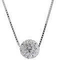 Collier en argent rhodi&eacute; cha&icirc;ne avec pendentif moyenne boule en r&eacute;sine et strass blancs - longueur 38cm + 5cm de rallonge