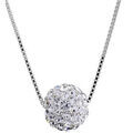 Colliers sur Artemare : Collier en argent rhodi&eacute; cha&icirc;ne avec pendentif grosse boule en r&eacute;sine et strass blancs - longueur 38cm + 5cm de rallonge