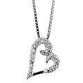 Collier en argent rhodi&eacute; cha&icirc;ne avec pendentif coeur &eacute;vid&eacute; orn&eacute; d'oxydes blancs suspendu en biais - longueur 42cm