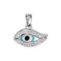 Pendentif en argent rhodi&eacute; oeil de la chance bleu avec tour orn&eacute; d'oxydes blancs Artemare