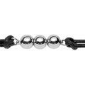 Bracelet en acier cordon doubl&eacute; en coton noir avec 3 boules lisses au milieu - longueur 17cm + 2cm de rallonge