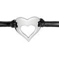 Bracelet en acier cordon doubl&eacute; en coton noir avec 1 coeur &eacute;vid&eacute; lisse au milieu - longueur 17cm + 2cm de rallonge