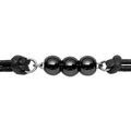 Bracelet en acier cordon doubl&eacute; en coton noir avec 3 boules en c&eacute;ramique noire au milieu - longueur 17cm + 2cm de rallonge Artemare