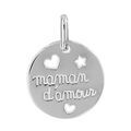 Pendentifs sur Artemare : Pendentif en argent rhodi&eacute; m&eacute;daille grav&eacute;e "maman d'amour" et coeurs et &eacute;toile d&eacute;coup&eacute;s