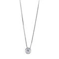 Collier solitaire en argent rhodi&eacute; cha&icirc;ne maille v&eacute;nitienne avec pendentif rond pierre blanche 6 X 6mm - longueur 42cm Artemare