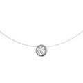 Collier solitaire en argent rhodi&eacute; c&acirc;ble en nylon avec pendentif rond serti, pierre 7mm blanche - longueur 40cm Artemare