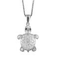 Colliers sur Artemare : Collier en argent rhodi&eacute; cha&icirc;ne avec pendentif tortue orn&eacute;e d'oxydes blancs et yeux noirs - longueur 42cm + 3cm de rallonge