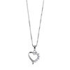 Collier en argent rhodi&eacute; cha&icirc;ne avec pendentif coeur avec 1 moiti&eacute; en oxydes blancs - longueur 42cm + 3cm de rallonge