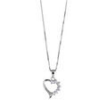 Colliers sur Artemare : Collier en argent rhodi&eacute; cha&icirc;ne avec pendentif coeur avec 1 moiti&eacute; en oxydes blancs - longueur 42cm + 3cm de rallonge