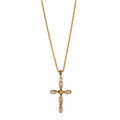 Colliers sur Artemare : Collier en plaqu&eacute; or cha&icirc;ne avec pendentif croix vrill&eacute;e et orn&eacute;e de petits oxydes blancs - longueur 42cm + 3cm de rallonge