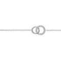 Bracelets sur Artemare : Bracelet en argent rhodi&eacute; cha&icirc;ne avec 2 petits anneaux emmaill&eacute;s,1 lisse et l'autre orn&eacute; d'oxydes blancs sertis - longueur 16cm + 2cm de rallonge