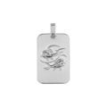 Pendentif en argent rhodi&eacute; plaque G.I. rectangulaire arrondie zodiaque Poissons