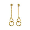 Boucles d'oreilles pendantes en plaqu&eacute; or cha&icirc;nette avec 2 anneaux emmaill&eacute;s &agrave; l'extr&eacute;mit&eacute; et fermoir poussette