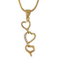 Colliers sur Artemare : Collier en plaqu&eacute; or cha&icirc;ne avec pendentif 3 coeurs en chute dont 1orn&eacute; d'oxydes blancssur une partie - longueur 42cm
