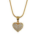 Colliers sur Artemare : Collier en plaqu&eacute; or cha&icirc;ne avec pendentif coeur avec recto pav&eacute; d'oxydes blancs et verso en arabesques