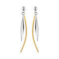 Boucles d'oreille sur Artemare : Boucles d'oreilles en acier et PVD jaune forme g&eacute;om&eacute;trique baguette courb&eacute;e et losange allong&eacute; suspendus et fermoir poussette