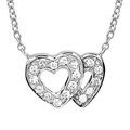 Colliers sur Artemare : Collier en argent rhodi&eacute; cha&icirc;ne avec pendentif 2 coeurs superpos&eacute;s &eacute;vid&eacute;s et orn&eacute;s d'oxydes blancs sertis - longueur 40cm + 4cm de rallonge
