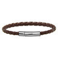 Bracelet en cuir bovin tress&eacute; marron et fermoir en acier - largeur 5mm et longueur 19cm