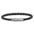 Bracelets sur Artemare : Bracelet en cuir bovin tress&eacute; noir et fermoir en acier - largeur 5mm et longueur 19cm