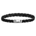 Bracelets sur Artemare : Bracelet en cuir noir fonc&eacute; finement tress&eacute; et acier - longueur 18,5cm