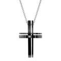 Collier en acier cha&icirc;ne avec pendentif croix chr&eacute;tienne en bandes de r&eacute;sine noire - longueur 51cm Artemare