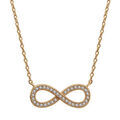 Colliers sur Artemare : Collier en plaqu&eacute; or cha&icirc;ne avec pendentif symbole infini orn&eacute; d'oxydes blancs au milieu - longueur 40cm + 4cm de rallonge
