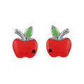 Boucles d'oreille sur Artemare : Boucles d'oreilles pour enfant en argent rhodi&eacute; pomme rouge et fermoir poussette
