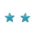 Boucles d'oreille sur Artemare : Boucles d'oreilles enfant en argent rhodi&eacute; &eacute;toile de mer bleue et fermoir poussette