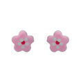 Boucles d'oreilles pour enfant en argent rhodi&eacute; petite fleur rose et fermoir poussette