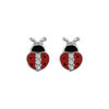 Boucles d'oreilles pour enfant en argent rhodi&eacute; coccinelle avec oxydes blancs sertis sur le dos et fermoir poussette
