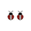 Boucles d'oreilles pour enfant en argent rhodi&eacute; coccinelle avec oxydes blancs sertis sur le dos et fermoir poussette Artemare