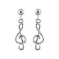 Boucles d'oreilles pendantes en argent rhodi&eacute; clef de sol suspendue et fermoir poussette