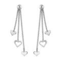 Boucles d'oreilles pendantes en argent rhodi&eacute; cha&icirc;nettes en maille v&eacute;nitienne avec coeurs suspendus et fermoir poussette Artemare