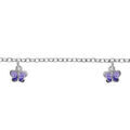 Bracelets sur Artemare : Bracelet pour enfant en argent rhodi&eacute; cha&icirc;ne avec 3 pampilles papillons mauves - longueur 14cm + 2cm de rallonge