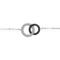Bracelets sur Artemare : Bracelet en argent rhodi&eacute; cha&icirc;ne avec 2 anneaux de taille diff&eacute;rente emmaill&eacute;s, 1 gros orn&eacute; d'oxydes blancs et le petit orn&eacute; d'oxydes noirs eu milieu - longueur 16cm + 2cm de rallonge