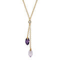 Colliers sur Artemare : Collier en plaqu&eacute; or forme cravate avec pierre centrale ronde blanche et deux gouttes lavande et violette - longueur 39cm + 2cm de rallonge