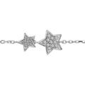 Bracelets sur Artemare : Bracelet en argent rhodi&eacute; cha&icirc;ne avec 2 &eacute;toiles pav&eacute;es d'oxydes blancs au milieu - longueur 16cm + 1,5cm de rallonge