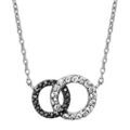 Colliers sur Artemare : Collier en argent rhodi&eacute; cha&icirc;ne avec pendentif 2 anneaux de taille diff&eacute;rente emmaill&eacute;s, 1 gros orn&eacute; d'oxydes blancs et le petit orn&eacute; d'oxydes noirs - longueur 40cm + 2cm de rallonge