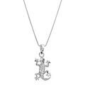 Colliers sur Artemare : Collier en argent rhodi&eacute; cha&icirc;ne avec pendentif salamandre orn&eacute;e d'oxydes blancs sertis - longueur 42cm + 3cm de rallonge