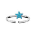 Bagues sur Artemare : Bague pour enfant r&eacute;glable en argent rhodi&eacute; avec &eacute;toile de mer bleue