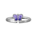 Bague pour enfant r&eacute;glable en argent rhodi&eacute; avec papillon mauve