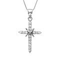 Colliers sur Artemare : Collier en argent rhodi&eacute; cha&icirc;ne avec pendentif croix orn&eacute;e d'oxydes blancs et avec petit X lisse au milieu - longueur 45cm