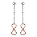 Boucles d'oreille sur Artemare : Boucles d'oreilles pendantes en argent rhodi&eacute; et dorure rose cha&icirc;nette avec infini lisse &agrave; l'extr&eacute;mit&eacute; et fermoir clou avec poussette