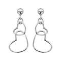 Boucles d'oreilles pendantes en argent rhodi&eacute; 2 coeurs emmaill&eacute;s suspendus et fermoir poussette Artemare