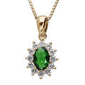 Collier avec Pendentif en plaqu&eacute; or collection joaillerie oxyde vert au centre et petits oxydes blancs autour Artemare