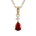Collier en plaqu&eacute; or avec pendentif collection joaillerie goutte en oxyde rouge suspendue &agrave; 1 petit oxyde rond blanc Artemare