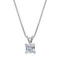 Collier en argent rhodi&eacute; cha&icirc;ne avec pendentif oxyde carr&eacute; blanc avec b&eacute;li&egrave;re en V - longueur 42cm + 3cm de rallonge